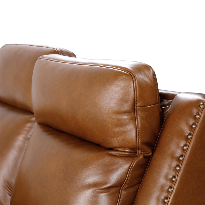Pemberly Row Power Reclining Sofa with Power Head Rests in Elwood Saddle