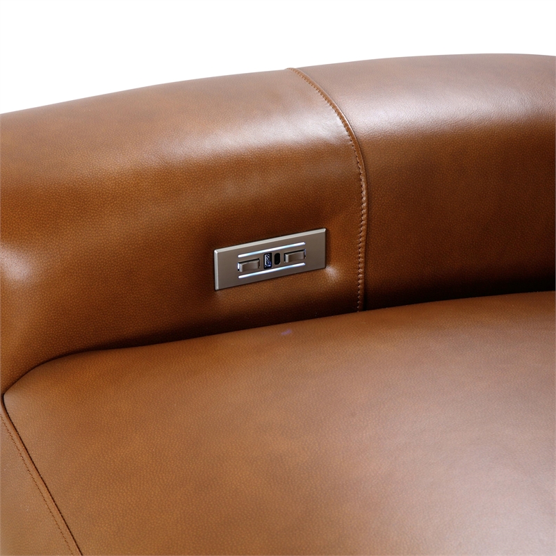 Pemberly Row Power Reclining Sofa with Power Head Rests in Elwood Saddle