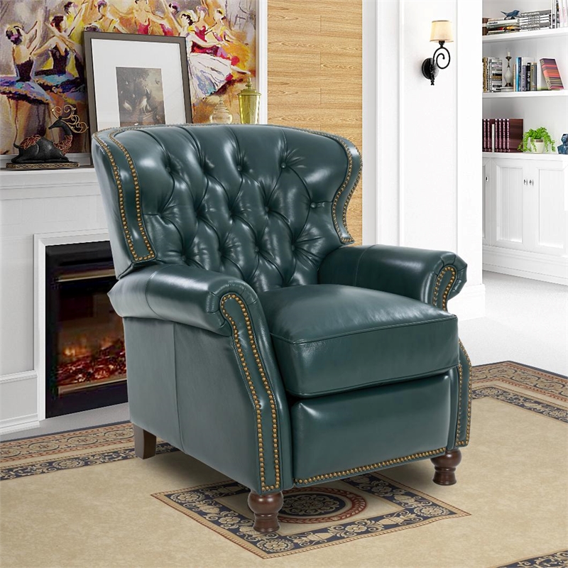 Pemberly Row Push Thru The Arms Recliner in Highland Emerald