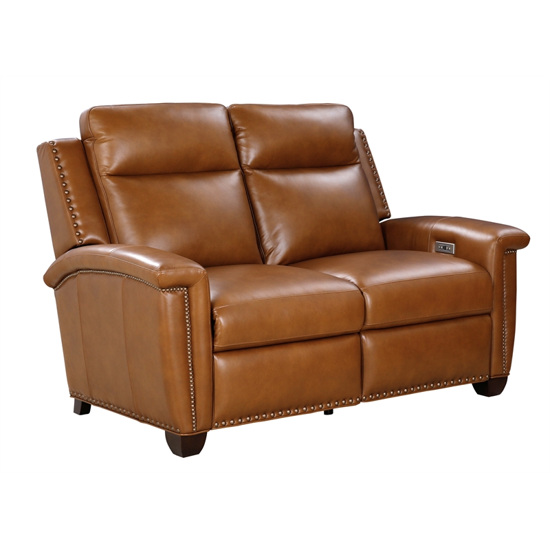 Pemberly Row Power Reclining Loveseat with Power Head Rests in Elwood Saddle