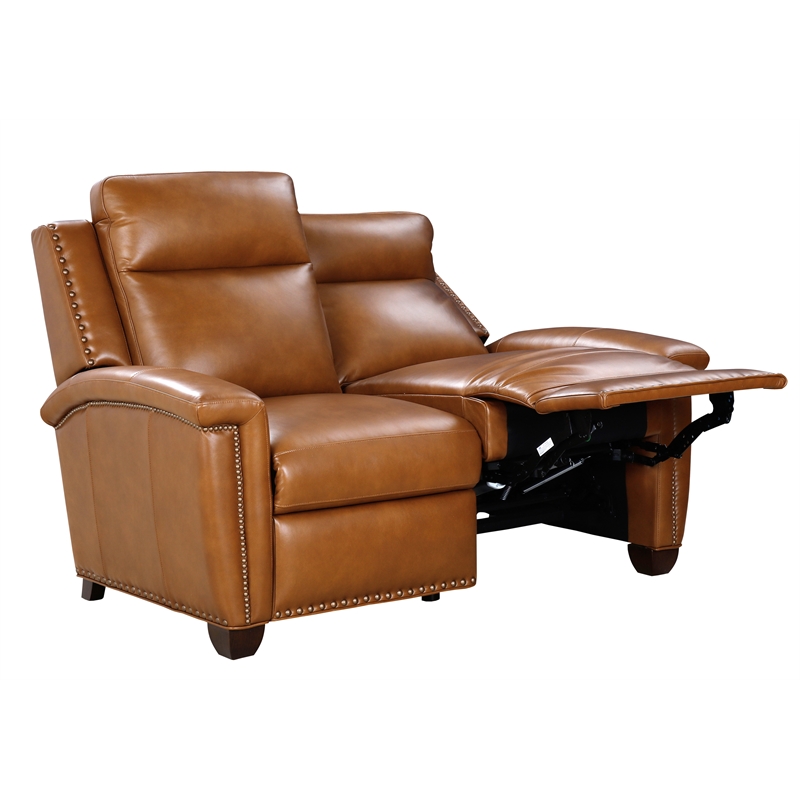 Pemberly Row Power Reclining Loveseat with Power Head Rests in Elwood Saddle