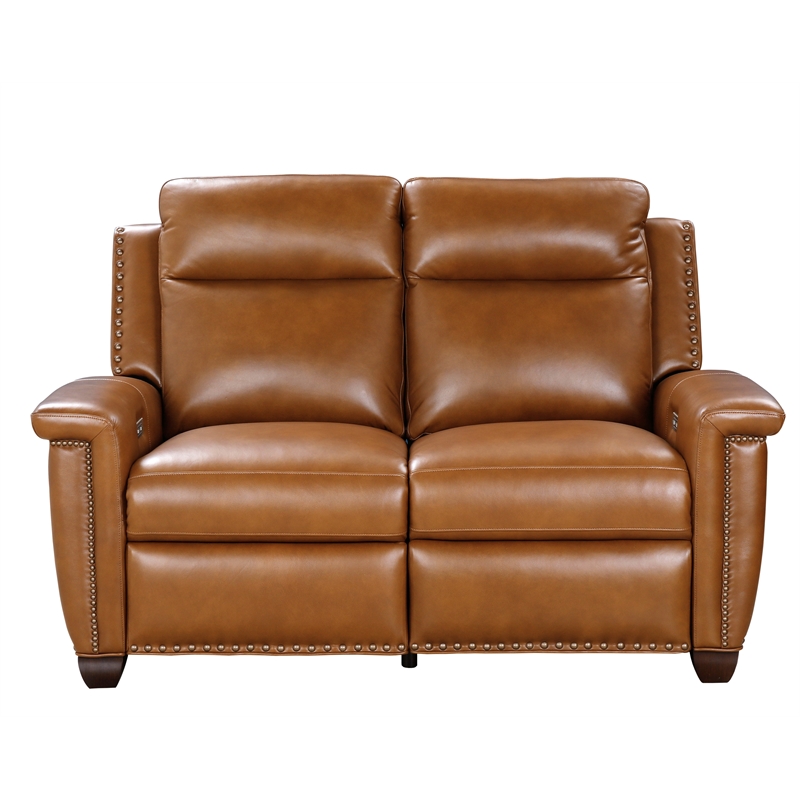 Pemberly Row Power Reclining Loveseat with Power Head Rests in Elwood Saddle