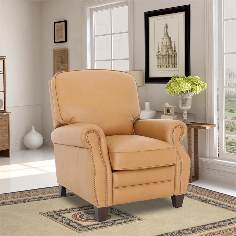 Pemberly Row Premium Push Thru The Arms Recliner in Santa Fe Brandy