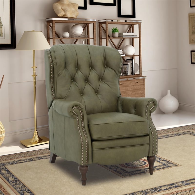 Pemberly Row Premium Push Thru The Arms Recliner in Oasis Olive