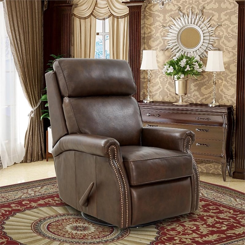 Pemberly Row Premium Swivel Glider Recliner in Ashford Walnut