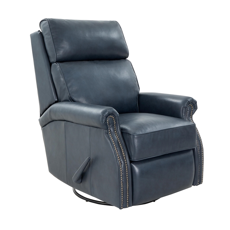 Pemberly Row Premium Swivel Glider Recliner in Barone Navy Blue