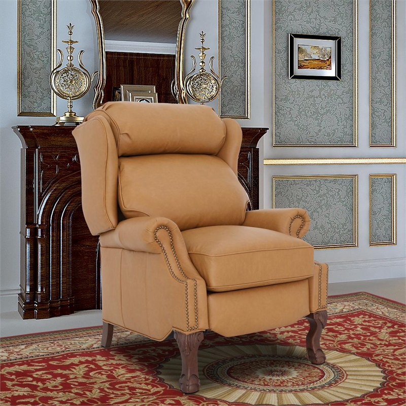 Pemberly Row Premium Push Thru The Arms Recliner in Santa Fe Brandy