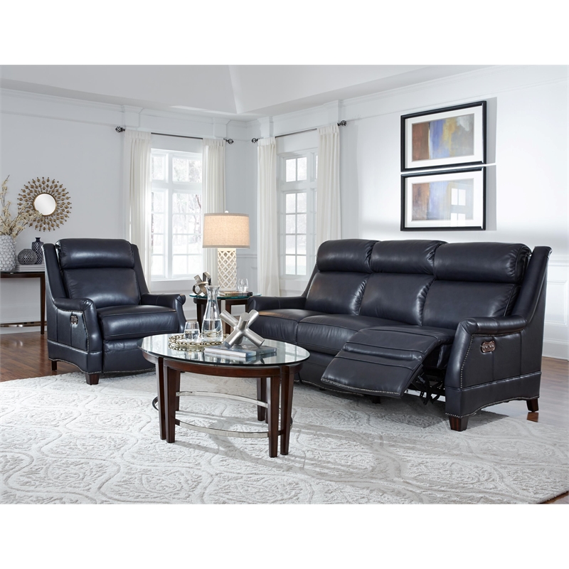 Pemberly Row Power Recliner with Power Head Rest in Shoreham Blue