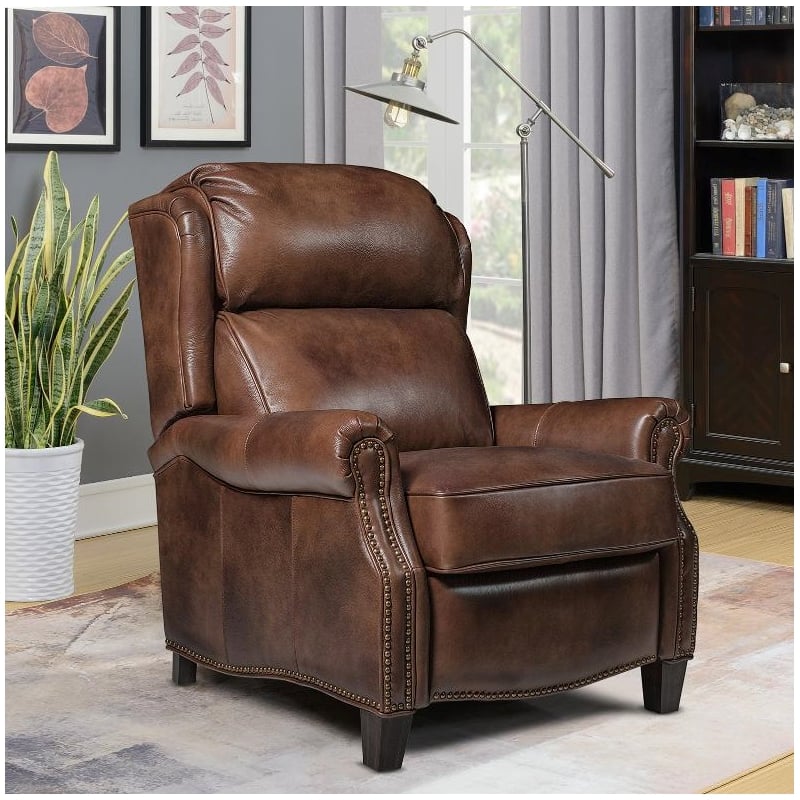 Pemberly Row Push Thru The Arms Recliner in Worthington Cognac