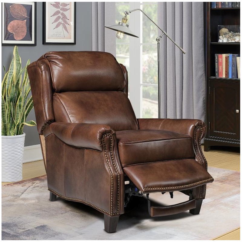 Pemberly Row Push Thru The Arms Recliner in Worthington Cognac
