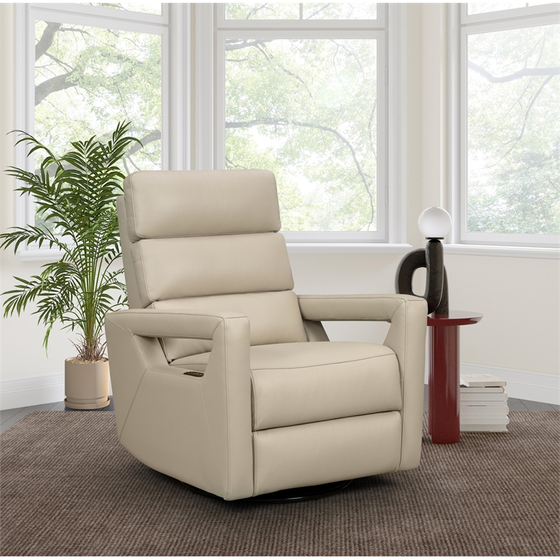 Pemberly Row Power Swivel Glider Recliner with Head Rest in Gable Dove
