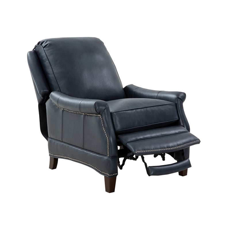 Pemberly Row Push Thru The Arms Recliner in Barone Navy Blue