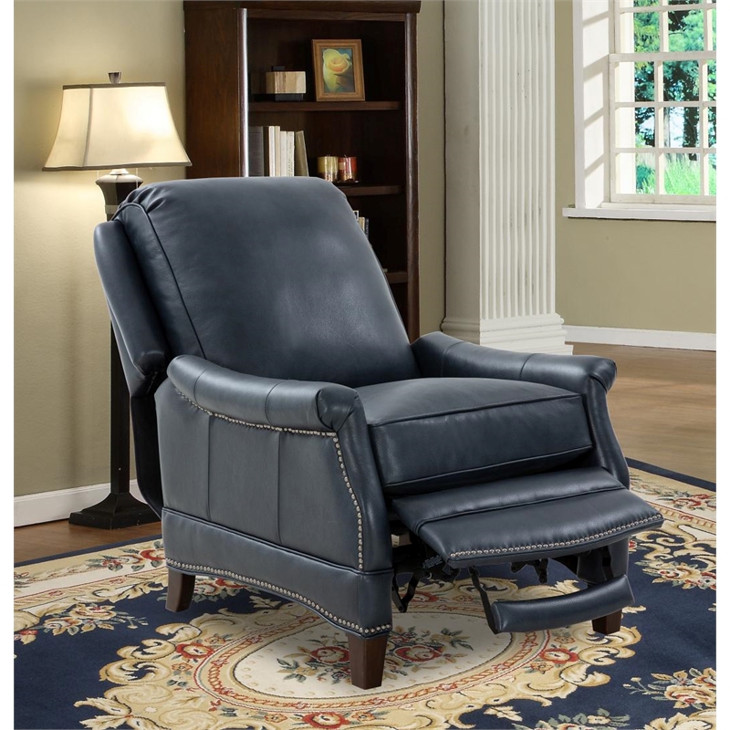 Pemberly Row Push Thru The Arms Recliner in Barone Navy Blue