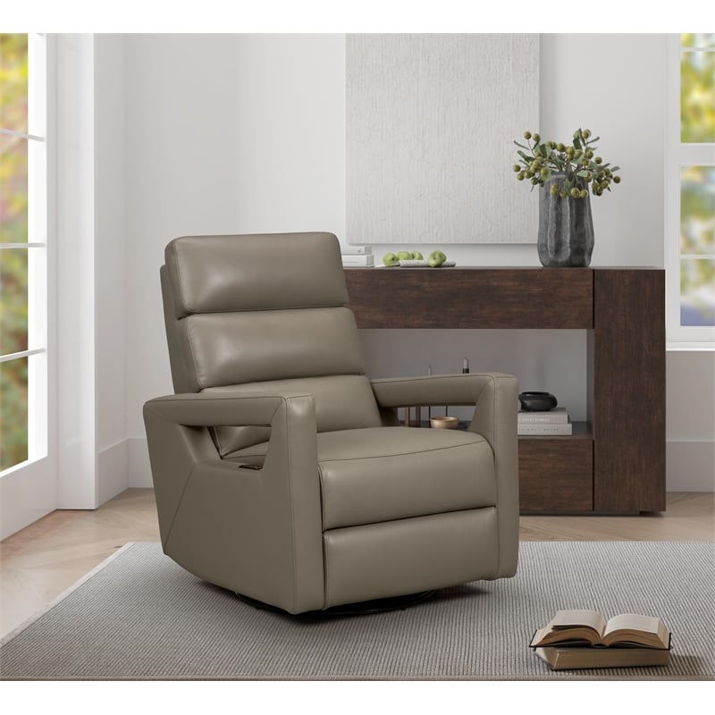 Pemberly Row Power Swivel Glider Recliner with Head Rest in Lynn Smokey Gray