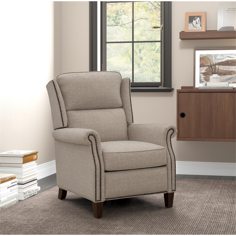 Pemberly Row Premium Push Thru The Arms Recliner in Linen Gray