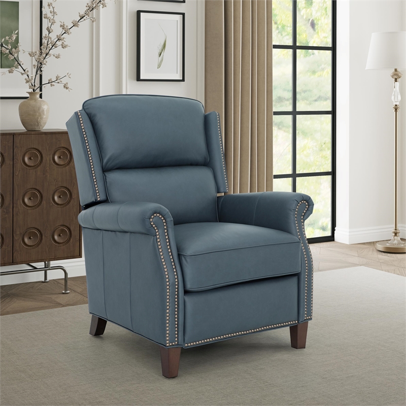 Pemberly Row Premium Push Thru The Arms Recliner in Santa Fe Ocean