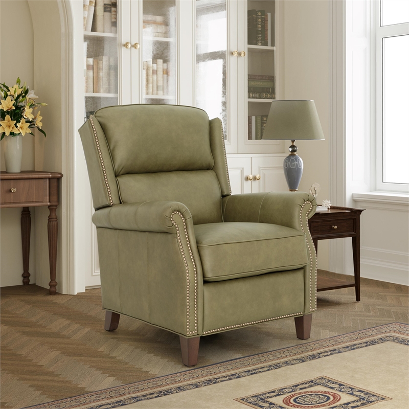 Pemberly Row Premium Push Thru The Arms Recliner in Oasis Olive