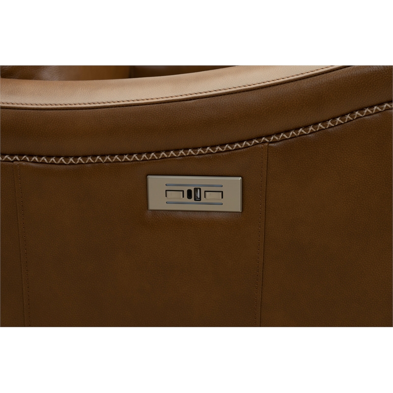 Pemberly Row Power Recliner with Power Head Rest in Elwood Saddle