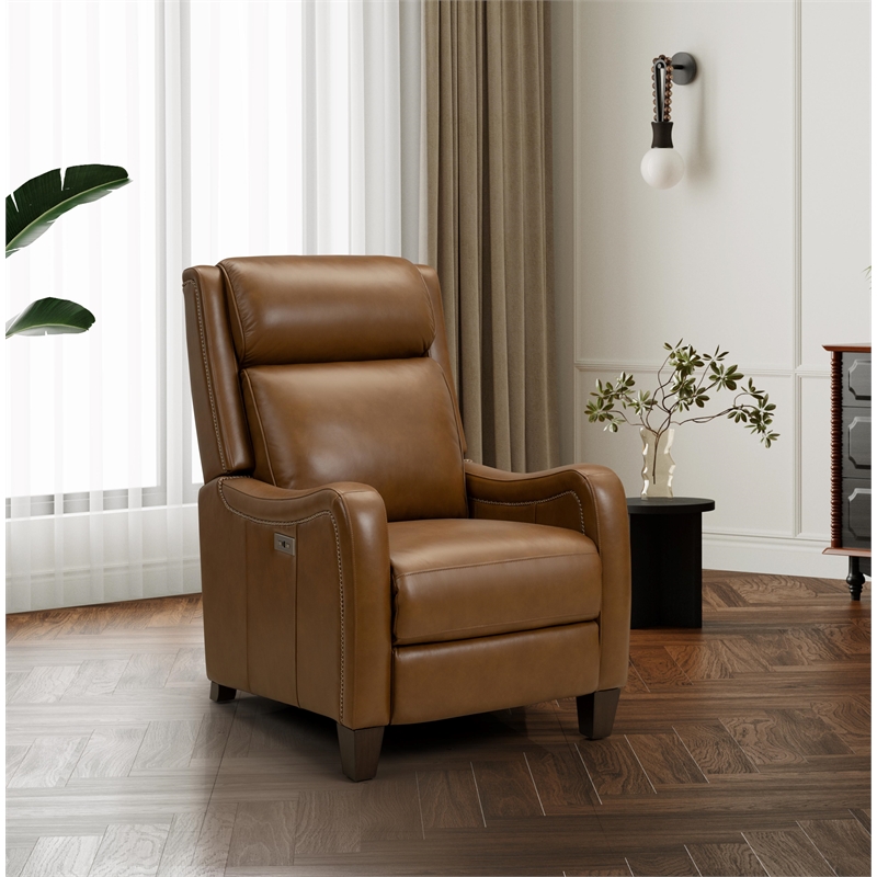 Pemberly Row Power Recliner with Power Head Rest in Elwood Saddle