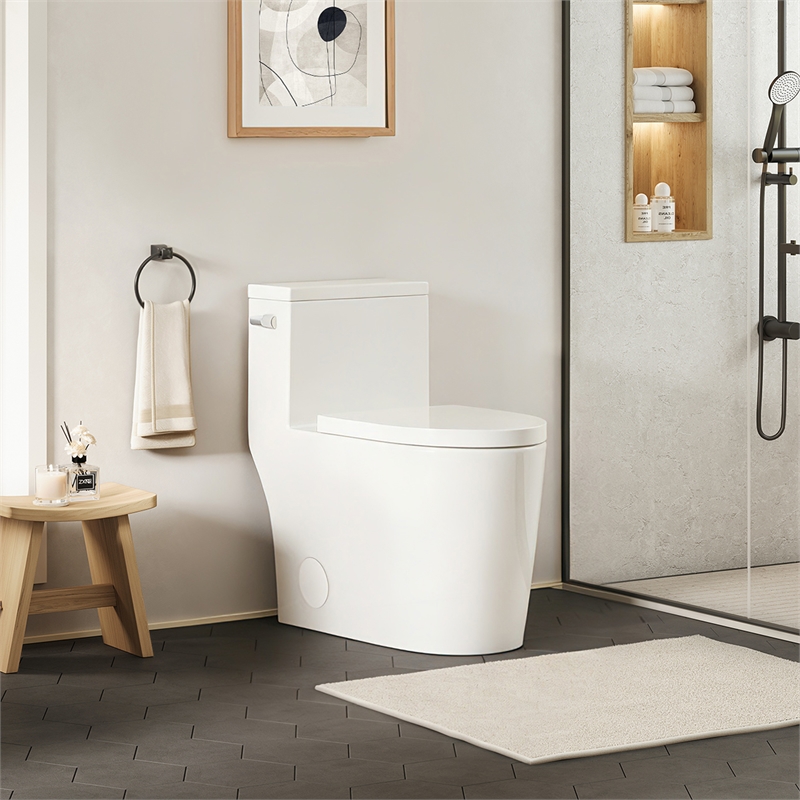 Pemberly Row Side-Flush Elongated One-Pc Ceramic Toilet with ADA Height in White