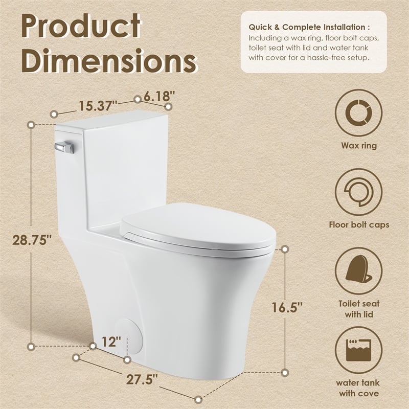Pemberly Row Side-Flush Elongated One-Pc Ceramic Toilet with ADA Height in White