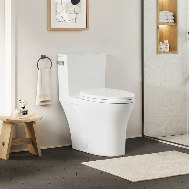Pemberly Row Side-Flush Elongated One-Pc Ceramic Toilet with ADA Height in White