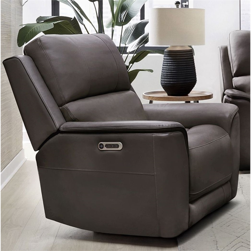 Pemberly Row Zero Gravity Power Recliner with Storage in Brown