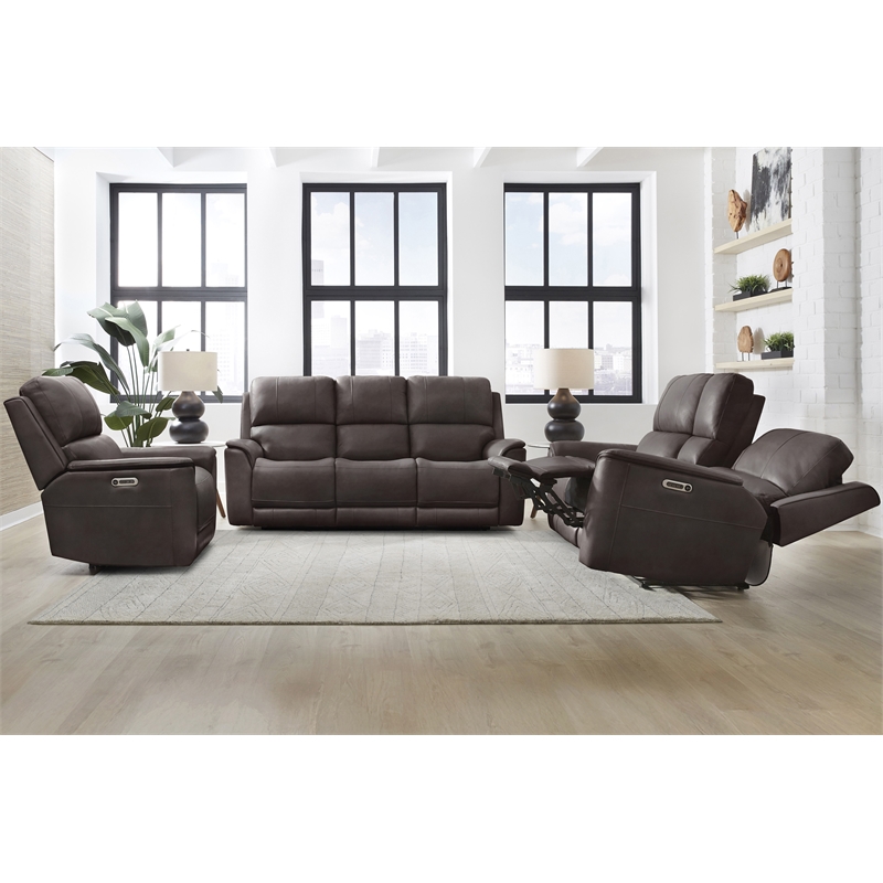 Pemberly Row Zero Gravity Power Recliner with Storage in Brown