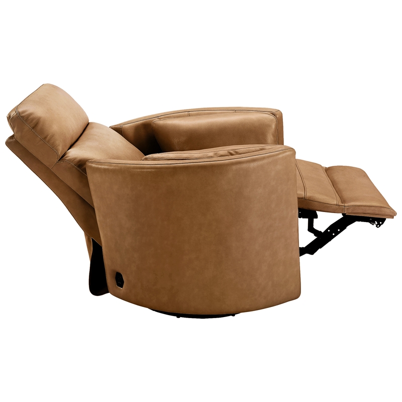 Pemberly Row Power Swivel Glider Recliner in Vintage Caramel