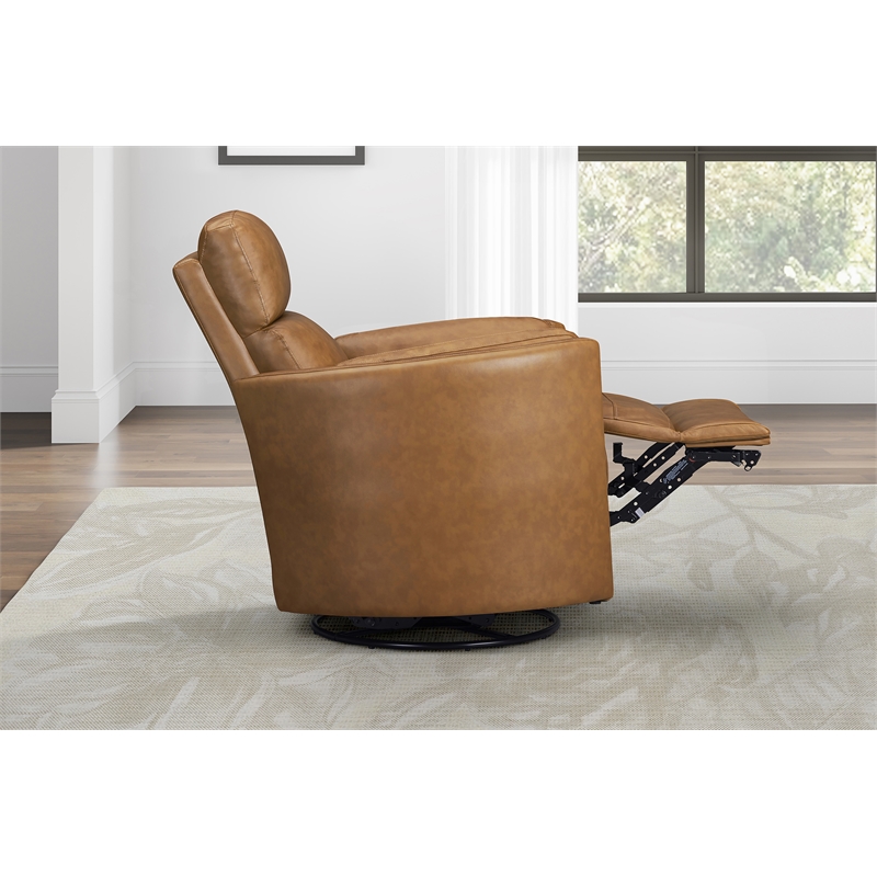 Pemberly Row Power Swivel Glider Recliner in Vintage Caramel