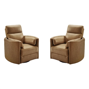 Pemberly Row Power Swivel Glider Recliner Set of 2 in Vintage Caramel
