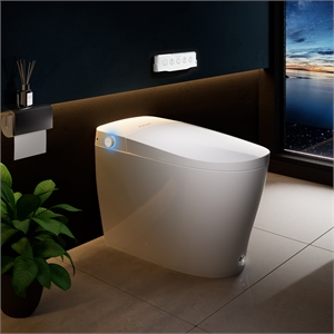 Pemberly Row White Ceramic Smart Toilet with Tank Flush Bidet and Auto Open Lid