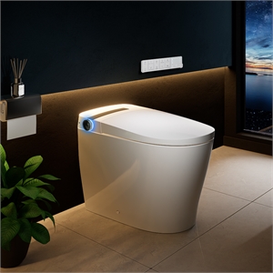 Pemberly Row White Ceramic Smart Toilet with Tankless Flush Bidet and Auto Flush