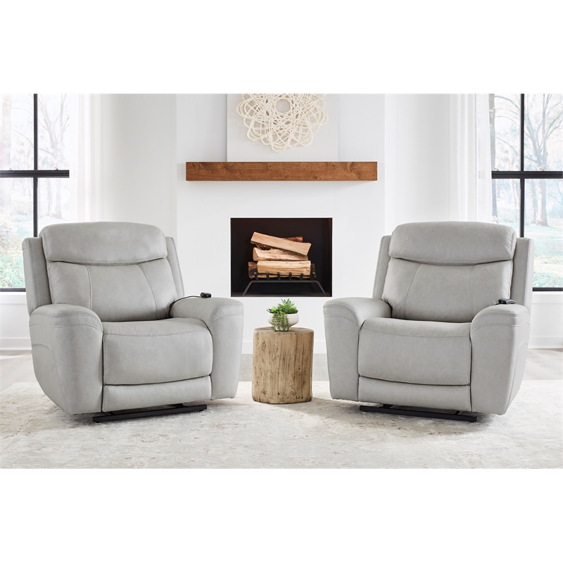 Pemberly Row Power Lift Recliner with Heat Massage Set of 2 in Granite