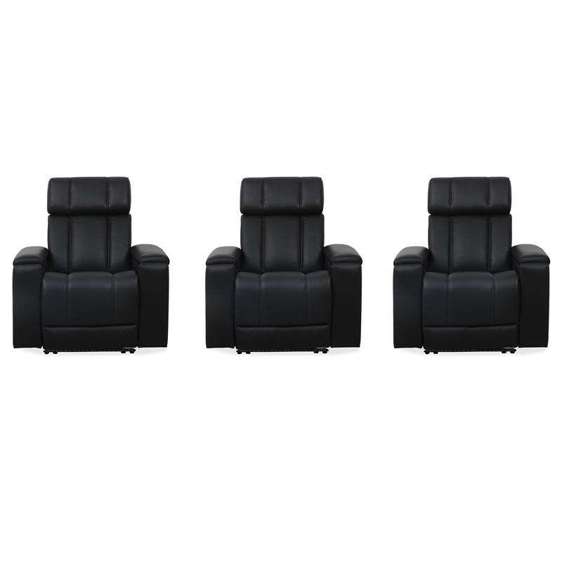 Pemberly Row Black Zero Gravity Power 3 Seat Home Theater Seating