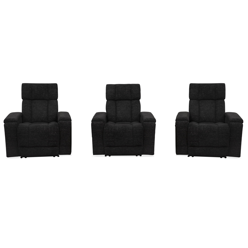 Pemberly Row Ebony Zero Gravity Power 3 Seat Home Theater Seating