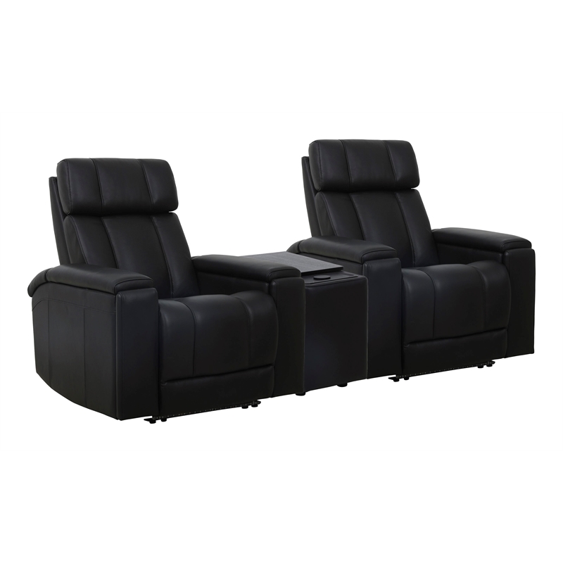 Pemberly Row Black Zero Gravity Power 2 Seat Home Theater Seating with Wedge