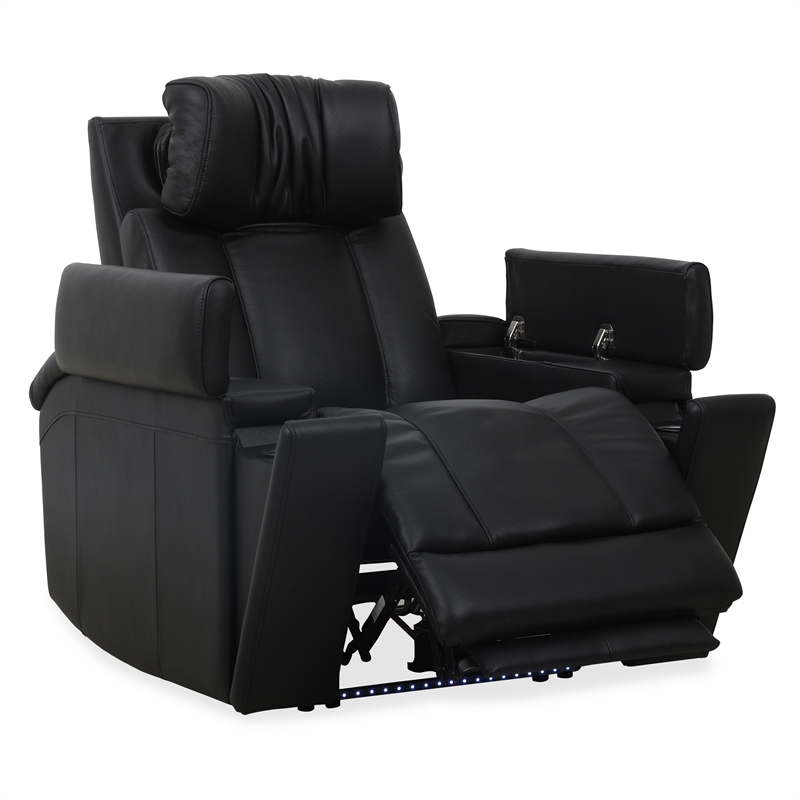 Pemberly Row Black Zero Gravity Power 2 Seat Home Theater Seating with Wedge