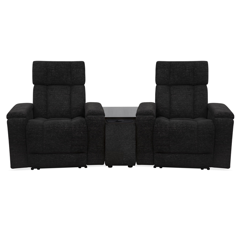 Pemberly Row Ebony Zero Gravity Power 2 Seat Home Theater Seating with Wedge