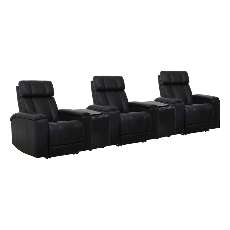 Pemberly Row Black Zero Gravity Power 3 Seat Home Theater Seating with 2 Wedges