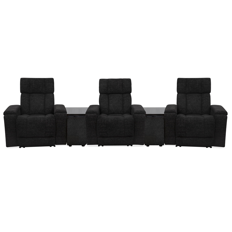 Pemberly Row Ebony Zero Gravity Power 3 Seat Home Theater Seating with 2 Wedges