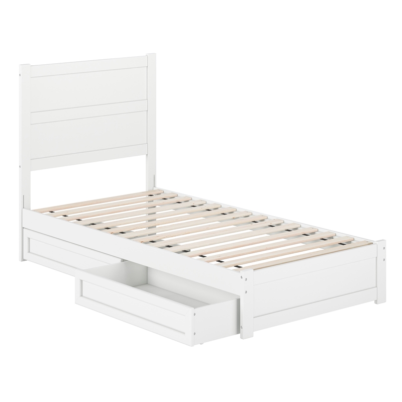 Pemberly Row Twin XL Platform Bed with Footboard and Drawers in White