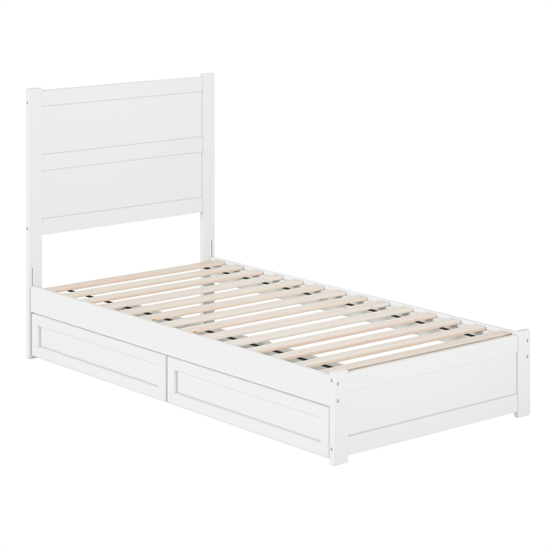 Pemberly Row Twin XL Platform Bed with Footboard and Drawers in White