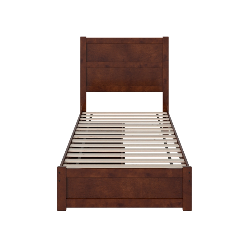 Pemberly Row Twin XL Platform Bed with Footboard and Drawers in Walnut