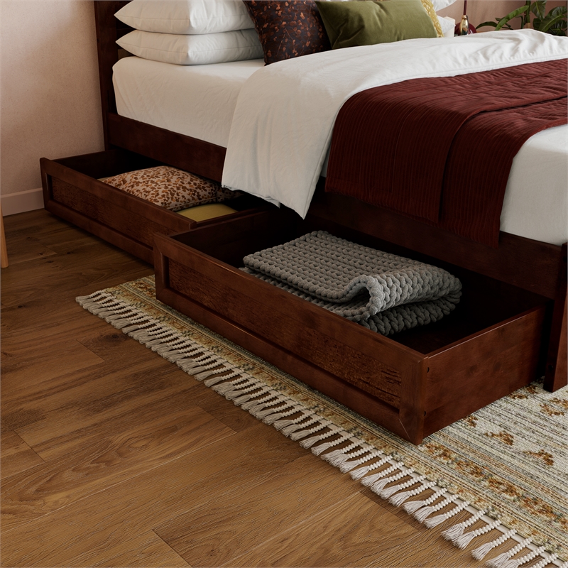 Pemberly Row Twin XL Platform Bed with Footboard and Drawers in Walnut