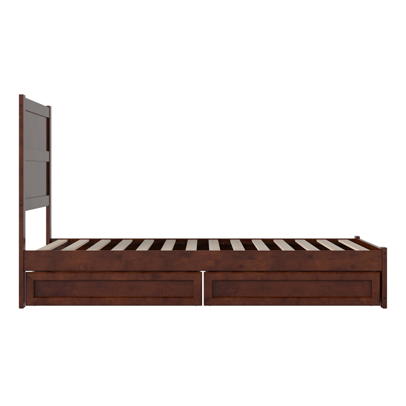 Pemberly Row Twin XL Platform Bed with Footboard and Drawers in Walnut