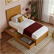 Pemberly Row Twin XL Platform Bed with Footboard and Drawers in Light Toffee