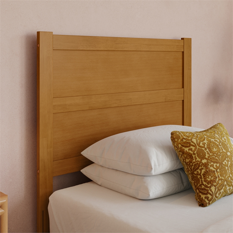 Pemberly Row Twin XL Platform Bed with Footboard and Drawers in Light Toffee