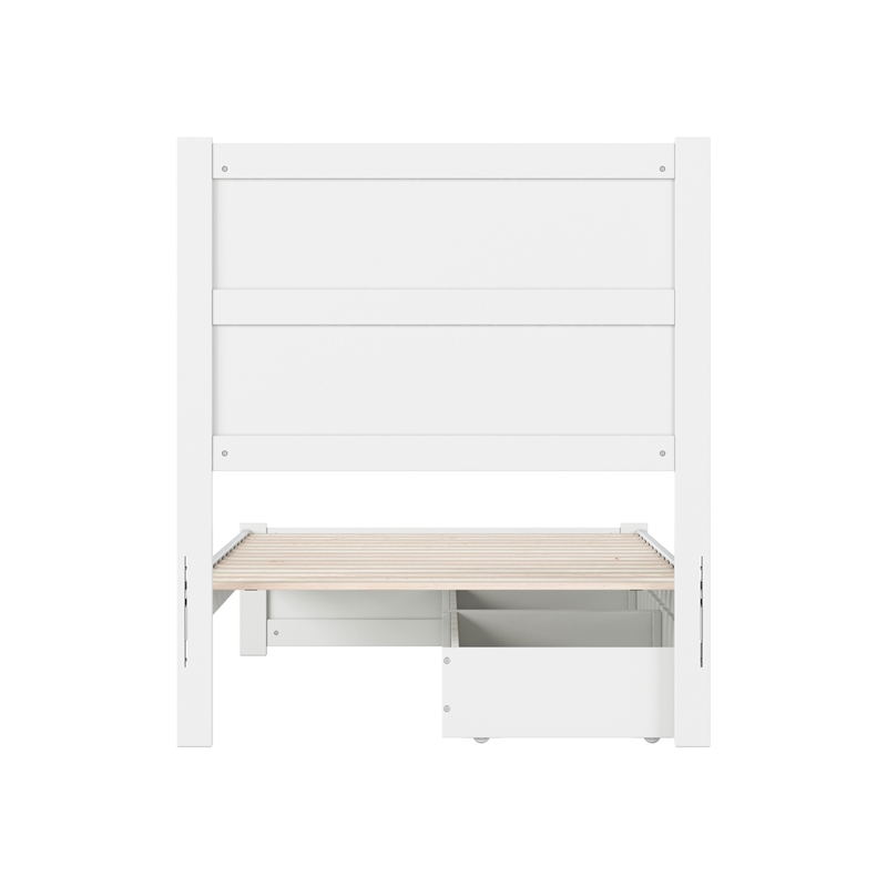 Pemberly Row Twin Platform Bed with Footboard and Drawers in White