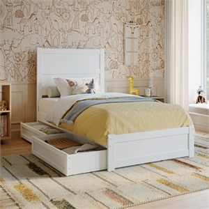 Pemberly Row Twin Platform Bed with Footboard and Drawers in White